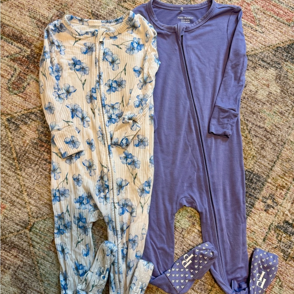 Posh Peanut Blue Floral and Purple Footies
